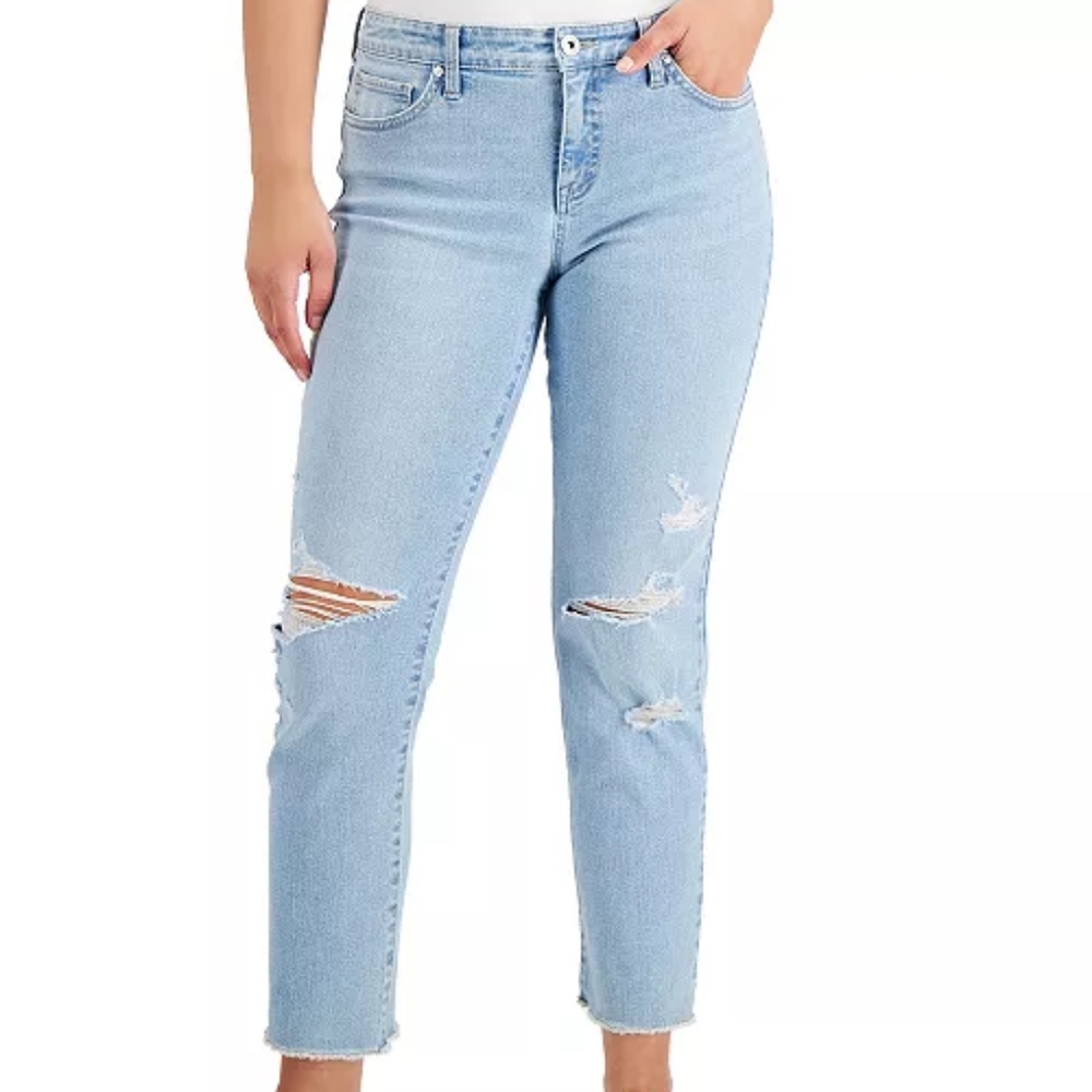 STYLE & CO Petite Mid-Rise Ripped Boyfriend Jeans Created for Macy's